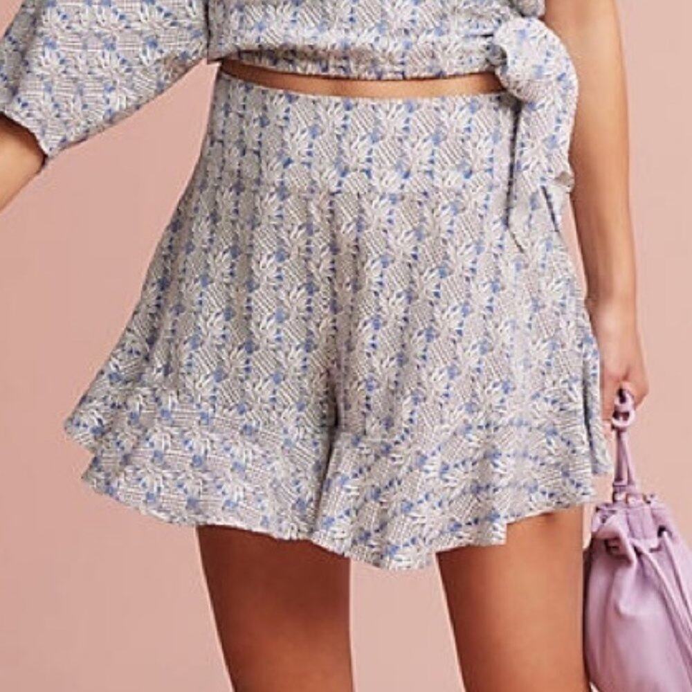 Anthropologie Maeve Ruffled Hem Pineapple Print High Rise Shorts Size 2